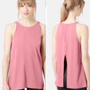 Top shop Milo Split Open Back Pink Sleeveless Back Zip Flowy Tank Top